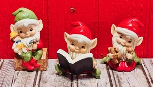 lot 331 image: Lot of Three (3) Vintage Homco #5406 Santas Elves