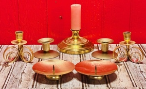 lot 344 image: Seven Vintage Copper Candlestick Holders