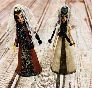 lot 343 image: Two Highly Detailed Vintage Russian Wooden Dolls