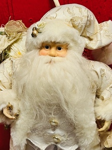 lot 347 image: 18 inch Golden Elegance Trim a Home Santa In Fancy White Attire