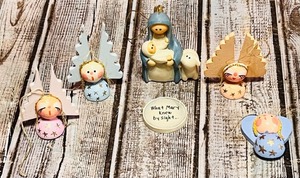 lot 367 image: Woodcrafted Nativity & Angels Ornaments