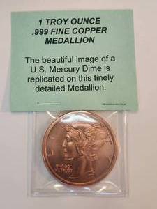 lot 123 image: 1 Troy ounce .999 fine copper medallion
