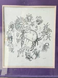 lot 116 image: Framed and matted print of the Zodiac signs - signed by artist -  16 x 18