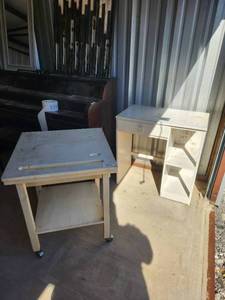 lot 136 image: Wood desk and rolling printer stand