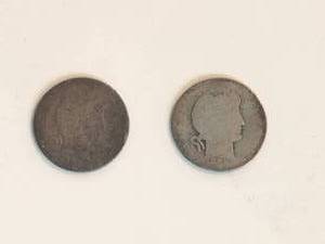 lot 66 image: Selection of 2 silver Barber dimes - 1902, 1905