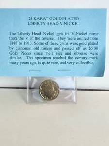 lot 67 image: 1907 - 24 Karat gold plated liberty Head V-nickel