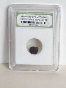 lot 96 image: Roman widow mite sized bronze coin