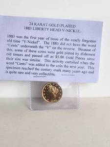 lot 125 image: 1883 24 karat gold plated liberty head v-nickel