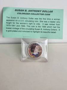 lot 103 image: 1999 Susan B. Anthony colorized collectors coin - gold plated