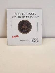 lot 121 image: 1859 Rare copper nickel Indian Head penny