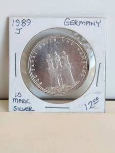 lot 164 image: 1989J 10 mark silver coin - German
