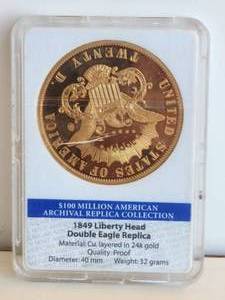 lot 153 image: 1849 Liberty Head Double Eagle Replica coin - 24K gold layered
