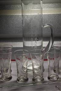 lot 69 image: Lenox Clear Crystal Etched Martini Pitcher and Glass Set