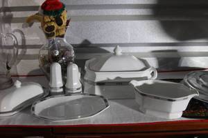 lot 71 image: Christopher Stuart Fine China Lyric pattern Hostess Set with Decorative Christmas Vase