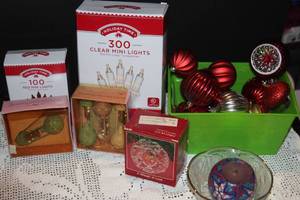 lot 139 image: Christmas string lights and Ornaments and Decorations as shown