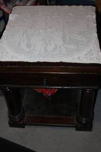 lot 144 image: Vintage End Table with a Slate Top and Drawer ... Good solid Table, Needs a little TLC on the Finish