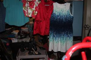 lot 145 image: Ladies Clothing in colors and styles as shown.  Out on the town heals also