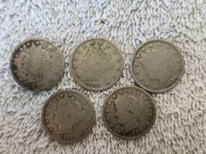 lot 97 image: Selection of 6 vintage V-Nickels - 1906, 07(3), 1912