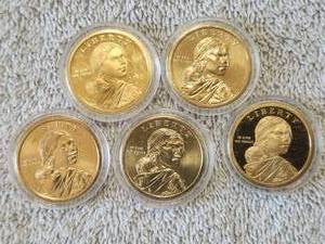 lot 84 image: Selection of 5 Sacagawea dollar coins