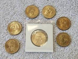 lot 51 image: Selection of 7 Presidential $1 coins
