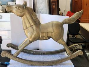 lot 2 image: Vintage large brass rocking horse -  27 by 34 - heavy