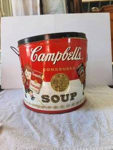 lot 64 image: Vintage large Cambell soup chip tin