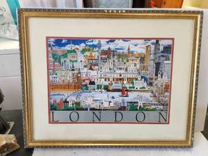lot 105 image: Framed and matted London artwork - 21 x 28