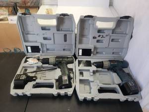 lot 156 image: Selection of 2 Ryobi 9.6v drills and cases - no chargers