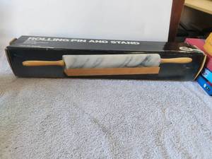 lot 176 image: Marble rolling pin with wood stand