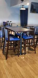 lot 78 image: 5-Piece Tall Rectangle Table Set w 1 Solid Wood Flat-Inside� Self Stabilizing Table & 4 Matching Wooden Chairs