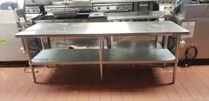 lot 118 image: Long Stainless Steel Prep table w Attached Cozzini Bros Can Opener
