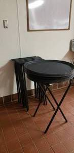 lot 119 image: Lot of 6 Folding Server Tray Stands & 12 Trays
