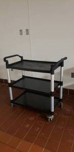 lot 121 image: Choice Black 3-Shelf Utility Bussing Cart
