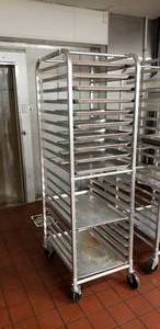 lot 155 image: Steelton 20 Pan End Load Bun  Sheet Pan Rolling Rack w Trays