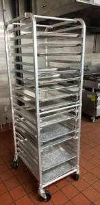 lot 157 image: Steelton 20 Pan End Load Bun  Sheet Pan Rolling Rack w Trays