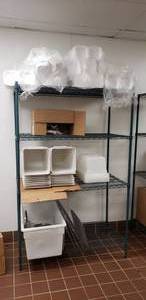 lot 239 image: Green Metal 48 x 24 x 75 Shelf w Contents, BUYER MUST TAKE ALL