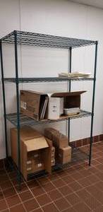 lot 240 image: Green Metal 48 x 24 x 75 Shelf w Contents, BUYER MUST TAKE ALL