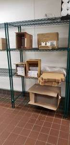 lot 245 image: Green Metal 48 x 24 x 75 Shelf w Contents, BUYER MUST TAKE ALL