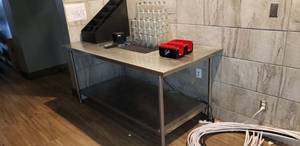 lot 251 image: Long Stainless Steel Prep Table, Contents Not Included