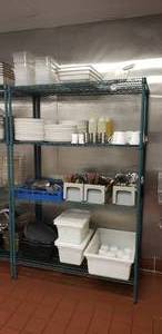 lot 321 image: Green Metal 48 x 24 x 75 Shelf w Contents, BUYER MUST TAKE ALL