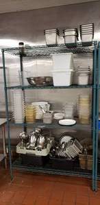 lot 322 image: Green Metal 48 x 24 x 75 Shelf w Contents, BUYER MUST TAKE ALL