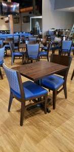 lot 378 image: 3-Piece Small Rectangle Table Set w 1 Solid Wood Flat-Inside Self Stabilizing Table & 2 Matching Wooden Chairs