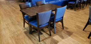 lot 395 image: 6-Piece Double Small Rectangle Table Set w 2 Solid Wood Flat-Inside� Self Stabilizing Tables & 4 Matching Wooden Chairs