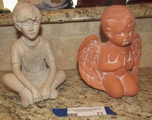 lot 71 image: 75 male statue, 76 porcelain Angel made in Dallas Texas