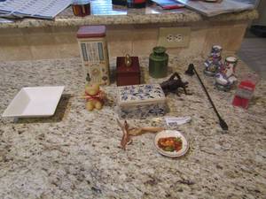 lot 201 image: Off China salt& pepper shakers, hand held nut cracker, tooth picks and more