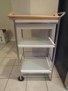 lot 107 image: 3 tier rolling kitchen cart with handle, bed trey with handles bottom folds out cart is 2613