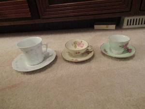 lot 139 image: Thomas Germany tea cup and plate, ATL tea cup and plate, Yamaoka tea cup and plate qty 3 in all