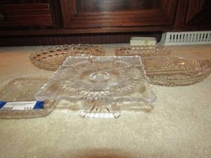 lot 151 image: various glass items such as divided candy dishes, small muffin glass stand