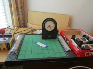lot 166 image: Namco tv game control, uno card game, poker set up, various other books of cards