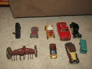lot 167 image: Matchbox Bugatti model cars, farmers wagon, vintage limo zine and more